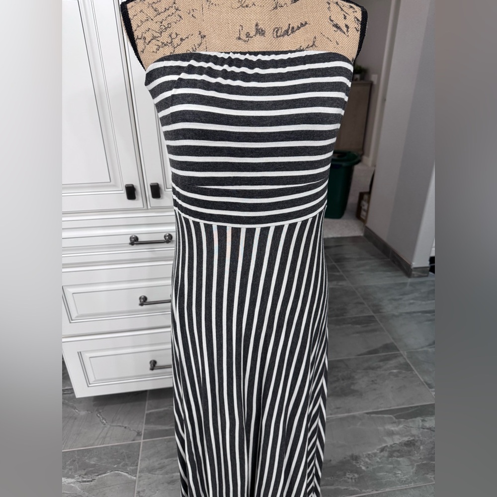 Striped Charcoal Gray and Ivory Maxi Dress